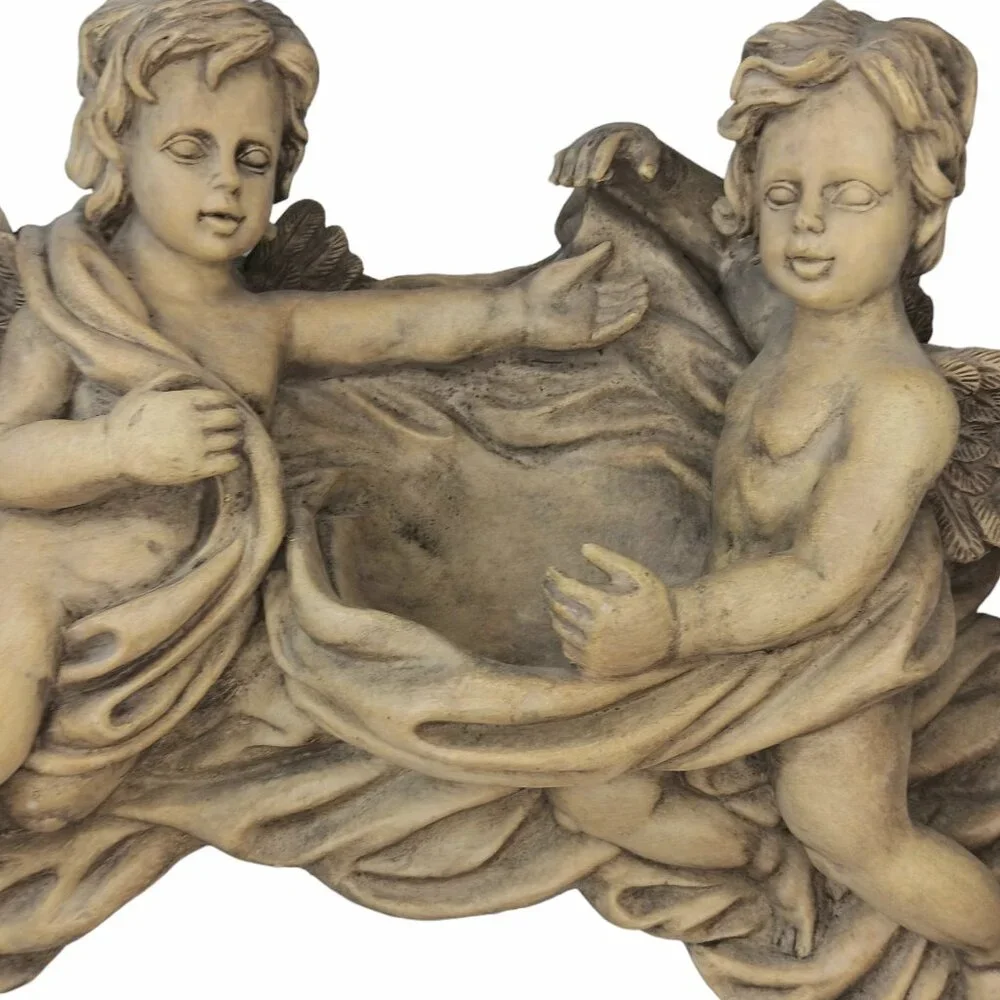 Victorian Winged Cherubs Wall Pocket Resin Garden Art Ornament Faux Concrete